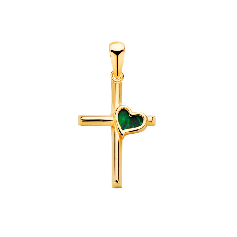 Cruz Oro 18K 18x12 mm con Corazón de Malaquita | Joyería Parejo