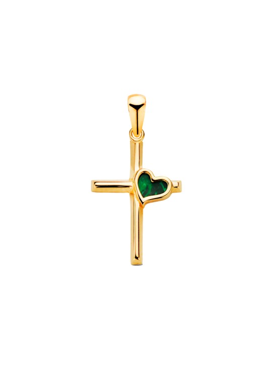 Cruz Oro 18K 18x12 mm con Corazón de Malaquita | Joyería Parejo