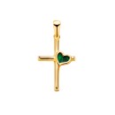 Cruz Oro 18K 18x12 mm con Corazón de Malaquita