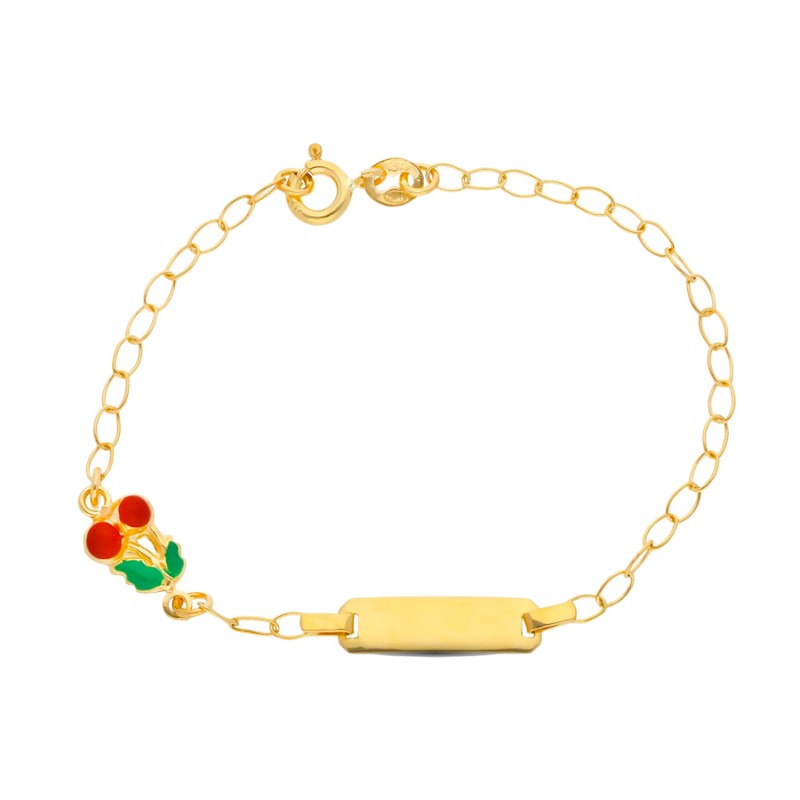 Pulsera Esclava Niña Oro 18K 16.5 cm Cereza Esmalte | Joyería Parejo