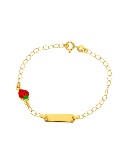 Pulsera Esclava Niña Oro 18K 16 cm Fresa Esmalte | Joyería Parejo