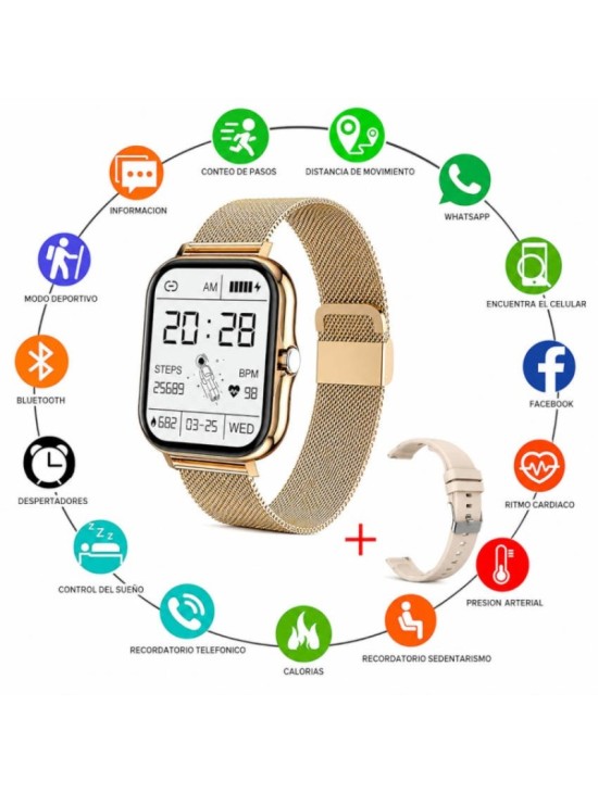 Reloj Smartwatch Derwye Dorado Beige Bluetooth | Joyería Parejo