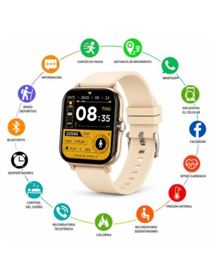 Reloj Derwye Smart Beige Unisex Bluetooth Táctil | Joyería Parejo