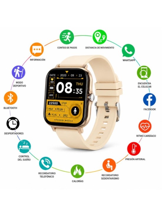 Reloj Derwye Smart Beige Unisex Bluetooth Táctil | Joyería Parejo