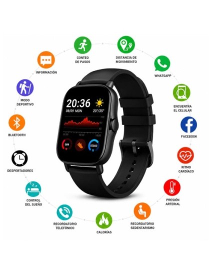 Reloj Derwye Smart Negro Unisex Bluetooth Táctil | Joyería Parejo