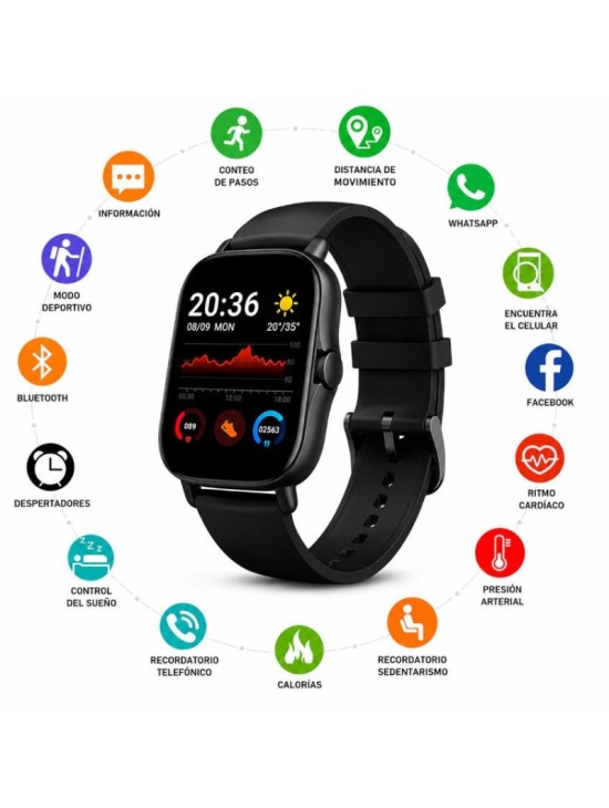 Reloj Derwye Smart Negro Unisex Bluetooth Táctil | Joyería Parejo