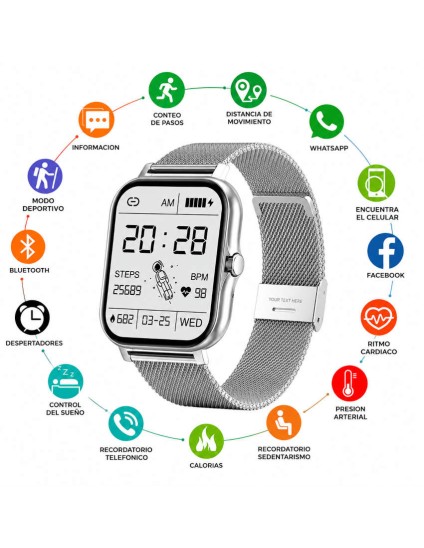 Reloj Derwye Smart Plateado Unisex Bluetooth | Joyería Parejo