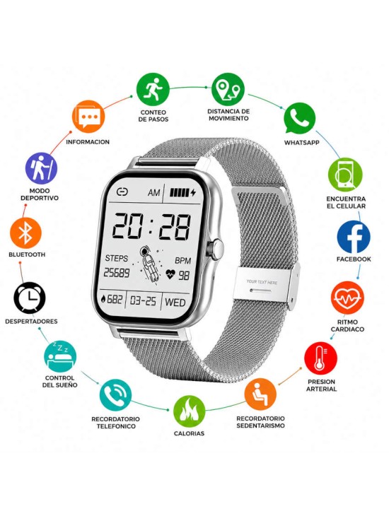 Reloj Derwye Smart Plateado Unisex Bluetooth | Joyería Parejo