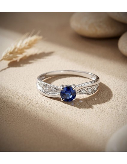 Anillo Solitario Mujer Oro Blanco 18K Zafiro Difusión | Joyería Parejo