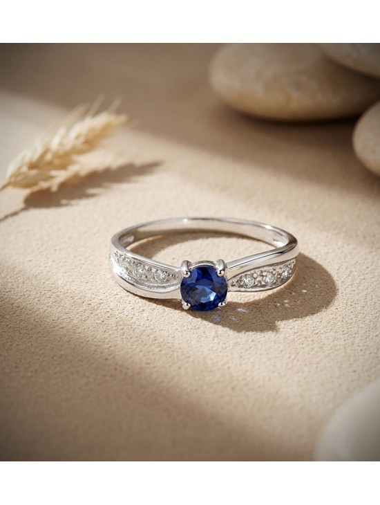 Anillo Solitario Mujer Oro Blanco 18K Zafiro Difusión | Joyería Parejo