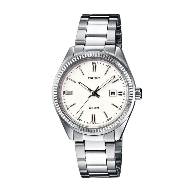 Reloj Casio Mujer LTP-1302D-7A1 Plateado y Blanco | Joyería Parejo
