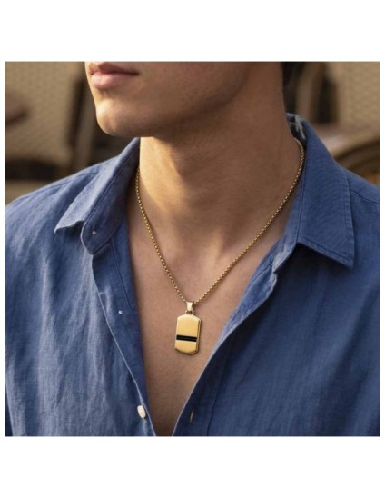 Colar Lotus Style LS2641-1/2 Homem Dourado e Preto | Joyería Parejo