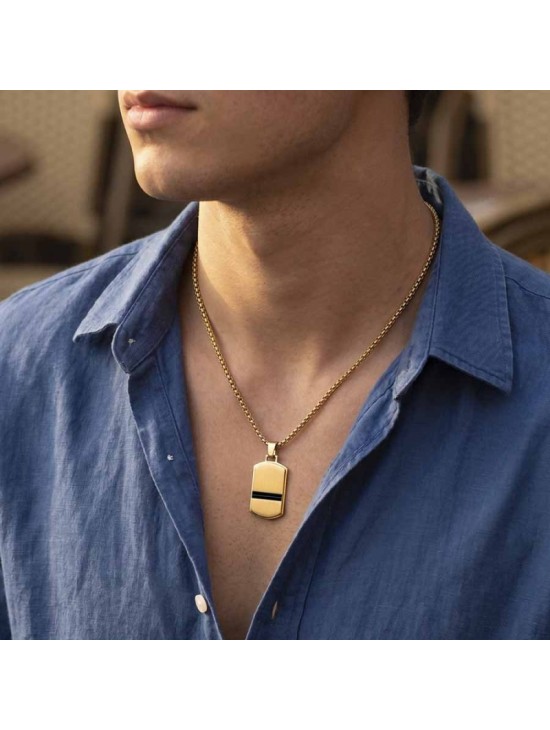 Colar Lotus Style LS2641-1/2 Homem Dourado e Preto | Joyería Parejo