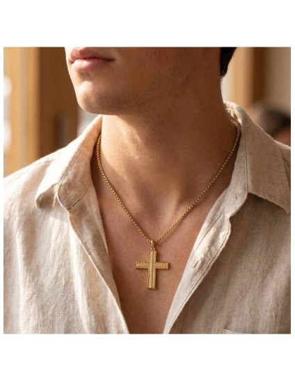 Collar Lotus Style LS2643-1/2 Hombre Dorado Cruz | Joyería Parejo