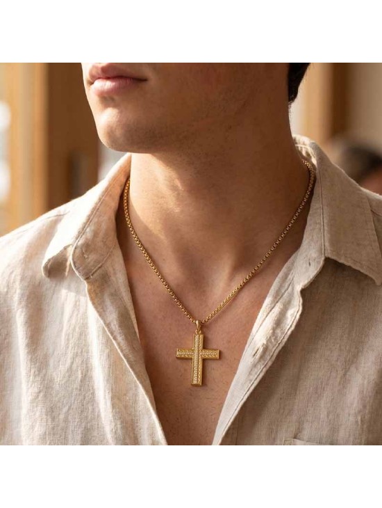 Collar Lotus Style LS2643-1/2 Hombre Dorado Cruz | Joyería Parejo