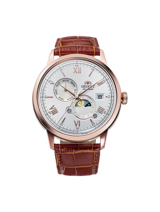 Relógio Orient RA-AK0801S30B Homem Automático Ouro Rosa e Pele