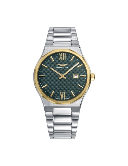 Sandoz 83013-63 Men's Steel Watch with Gold Bezel