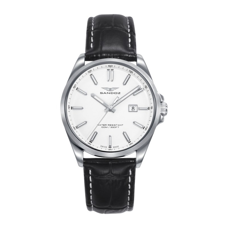 Sandoz 83002-07 Women's Watch Steel with Black Leather Strap