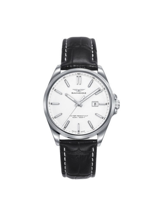 Sandoz 83002-07 Women's Watch Steel with Black Leather Strap