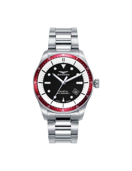 Reloj Sandoz 81501-99 Hombre Acero con bisel rojo y esfera negra