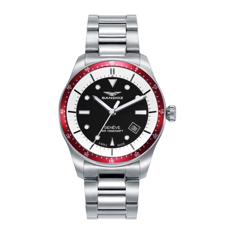 Relógio Sandoz 81501-99 Homem Aço Bisel Vermelho e Mostrador Preto
