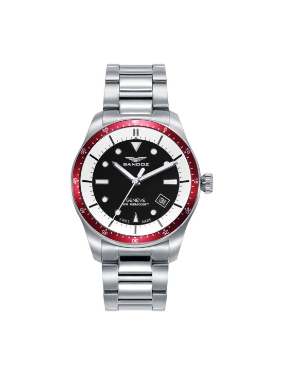 Sandoz 81501-99 Men's Steel Watch with Red Bezel & Black Dial