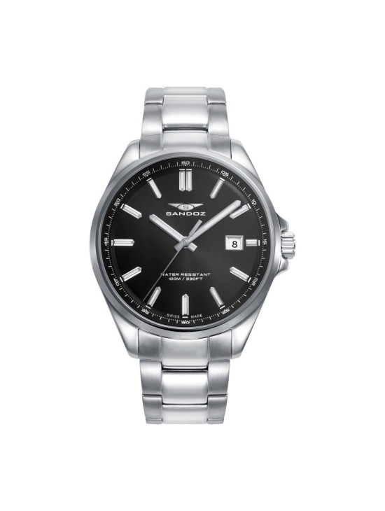 Sandoz 83001-57 Men's Silver Steel Watch with Black Dial
