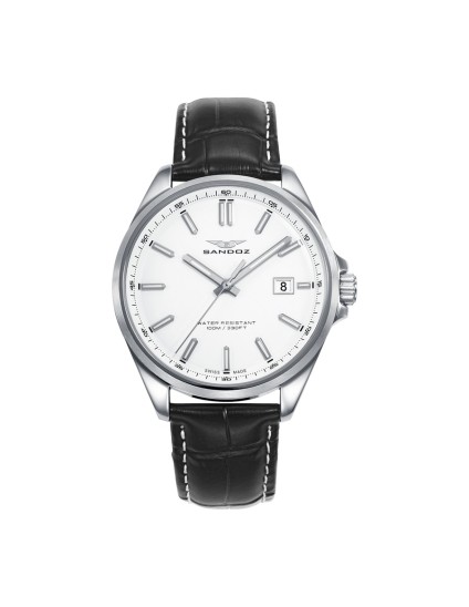 Sandoz 83005-07 Men's Steel Watch with Black Leather Strap