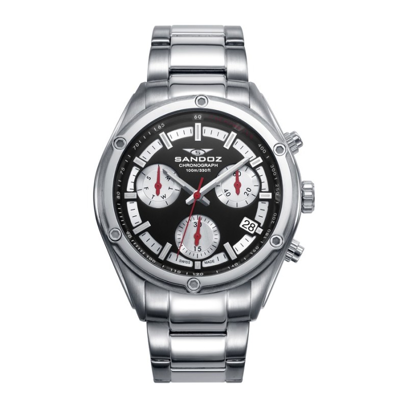 Sandoz 81509-57 Men's Steel Chronograph Watch Black Dial