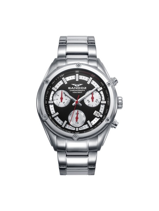 Sandoz 81509-57 Men's Steel Chronograph Watch Black Dial