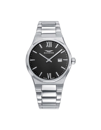 Relógio Sandoz 83013-53 Homem Aço Prateado Esfera Preta Elegante