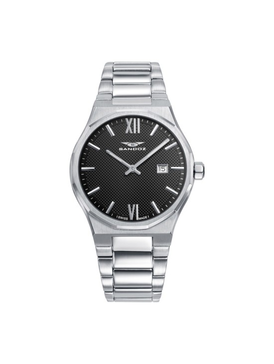 Reloj Sandoz 83013-53 Hombre acero plateado esfera negra elegante
