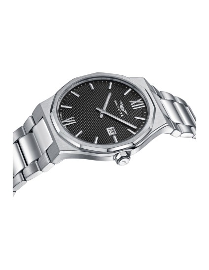 Sandoz 83013-53 Men's Silver Steel Watch with Black Dial Elegant