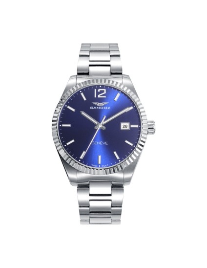 Sandoz 81525-35 Men's Silver Steel Watch with Blue Dial
