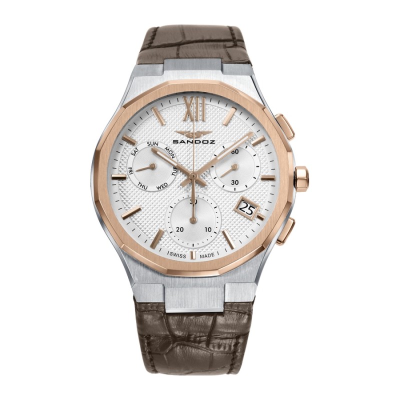 Reloj Sandoz Style 83015-03 Hombre con cronógrafo y baño IP rosa