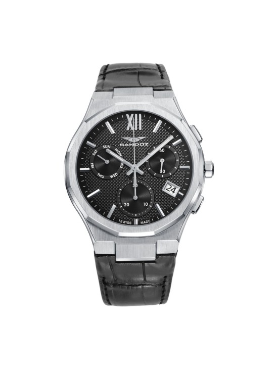 Sandoz 83015-53 Men's Chronograph Watch Black Leather Steel