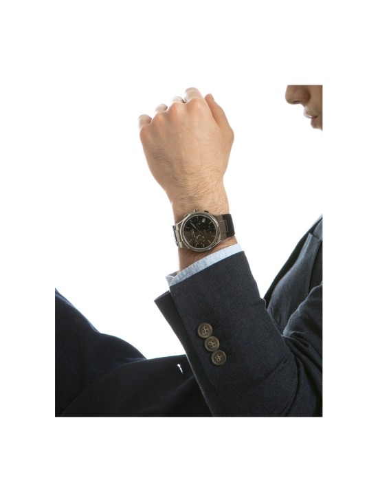Sandoz 83015-53 Men's Chronograph Watch Black Leather Steel