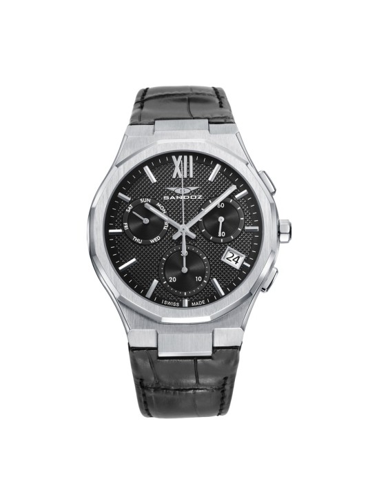 Reloj Sandoz 83015-53 Hombre Acero Piel Negra Cronógrafo