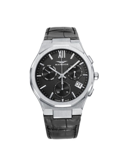 Sandoz 83015-53 Men's Chronograph Watch Black Leather Steel