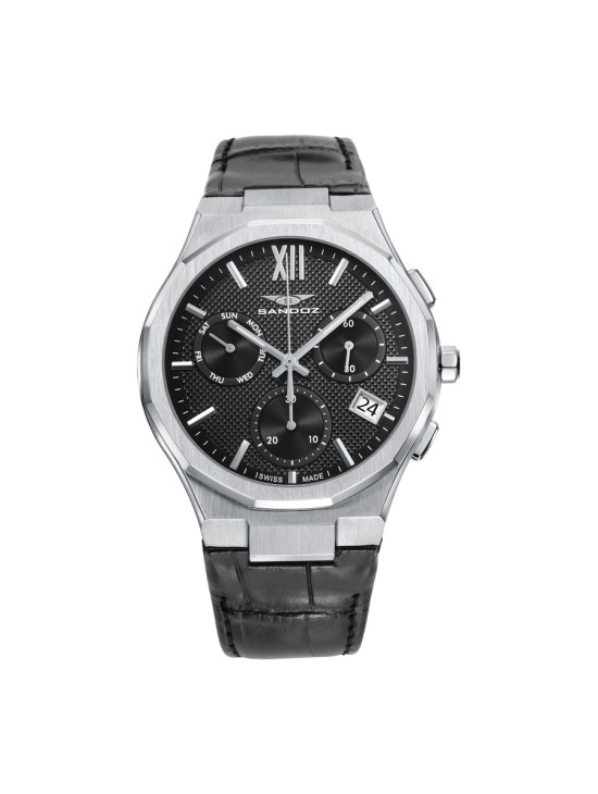 Reloj Sandoz 83015-53 Hombre Acero Piel Negra Cronógrafo