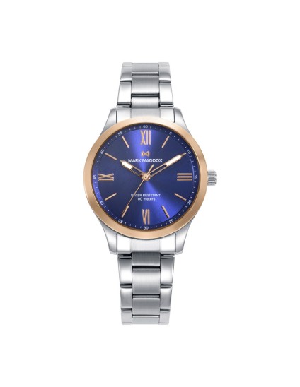 Mark Maddox MM1024-33 Women's Watch Pink IP Steel Blue Dial