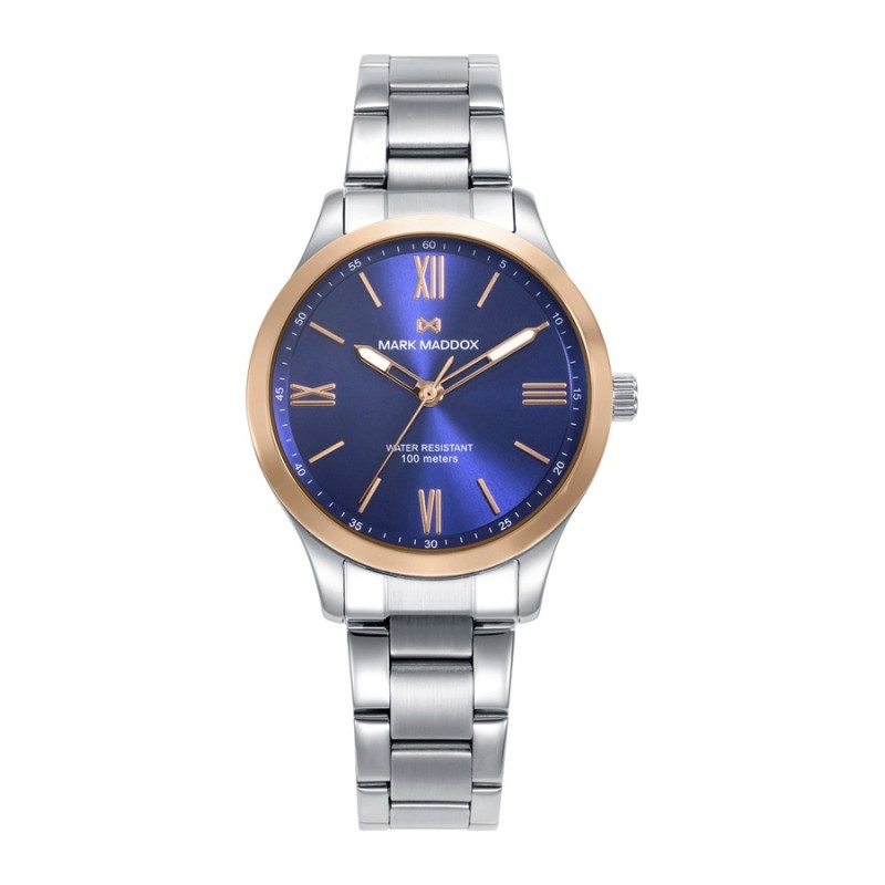 Mark Maddox MM1024-33 Women's Watch Pink IP Steel Blue Dial