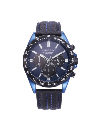 Viceroy 401301-33 Men's Watch Blue Steel & Black Leather Strap