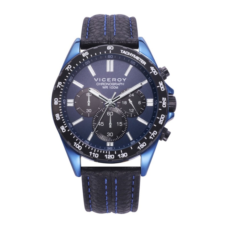 Viceroy 401301-33 Men's Watch Blue Steel & Black Leather Strap