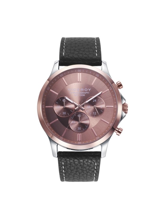 Viceroy 401293-47 Men's Watch Black Leather Steel Pink Dial