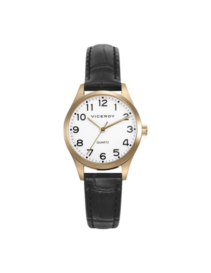 Reloj Viceroy 42222-94 Mujer Acero IP Dorado y piel negra