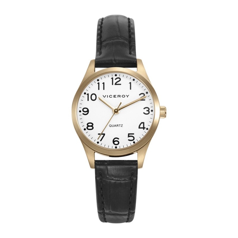 Relógio Viceroy 42222-94 Mulher Aço IP Dourado e Pele Preta