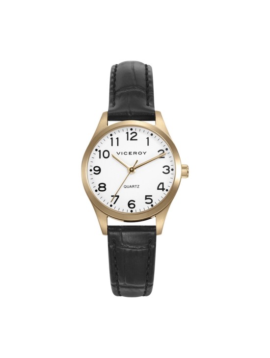 Reloj Viceroy 42222-94 Mujer Acero IP Dorado y piel negra