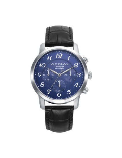 Viceroy 41147-35 Men's Steel Watch with Elegant Black Leather Strap