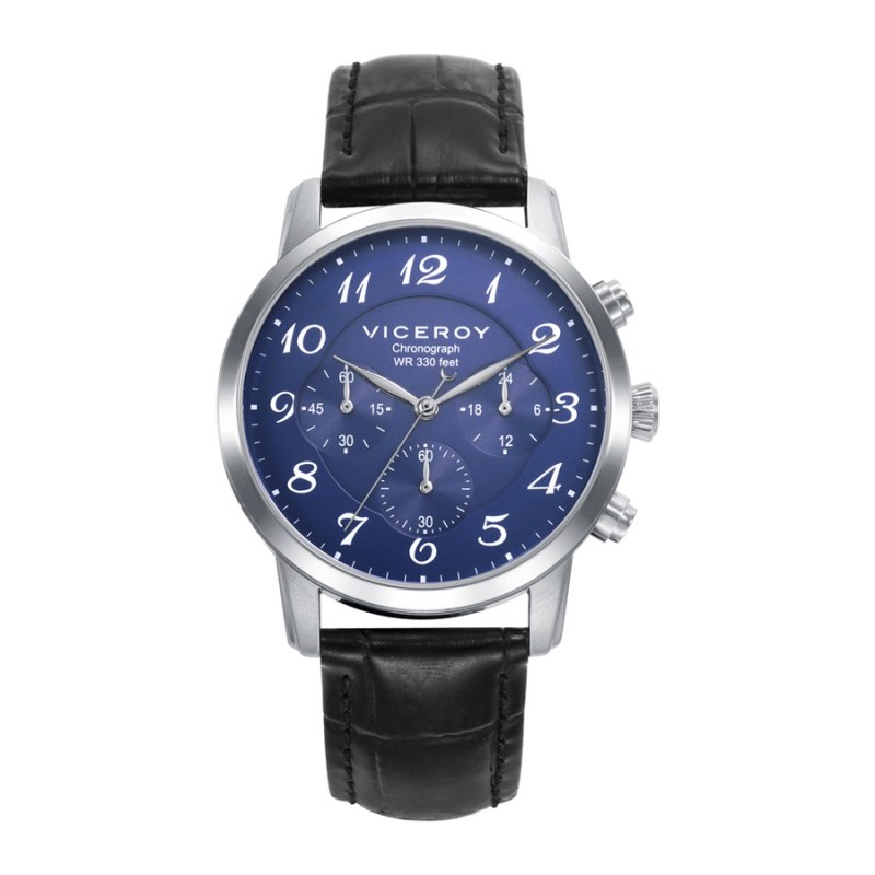 Viceroy 41147-35 Men's Steel Watch with Elegant Black Leather Strap